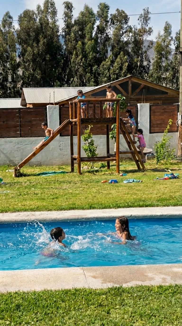Piscina exterior de 4x8 metros con agua cristalina y entorno natural